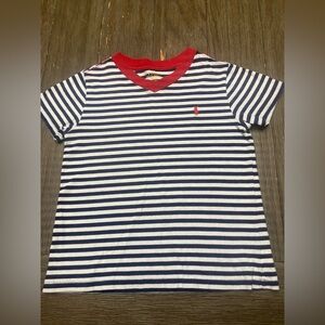 Polo Ralph Lauren Striped Short Sleeve Red Collar Vneck T Shirt Size 4